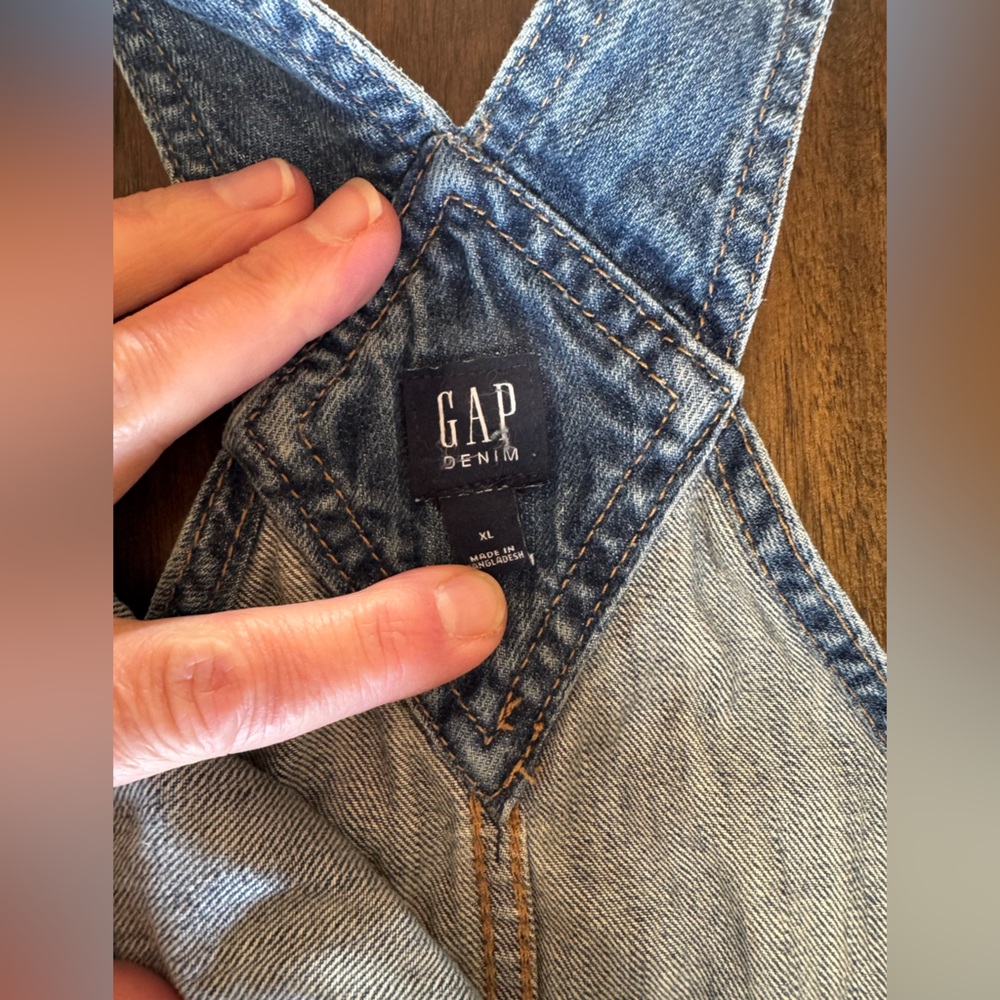 GAP Light and Dark Blue Overalls Denim Fabric - Picture 2 of 5